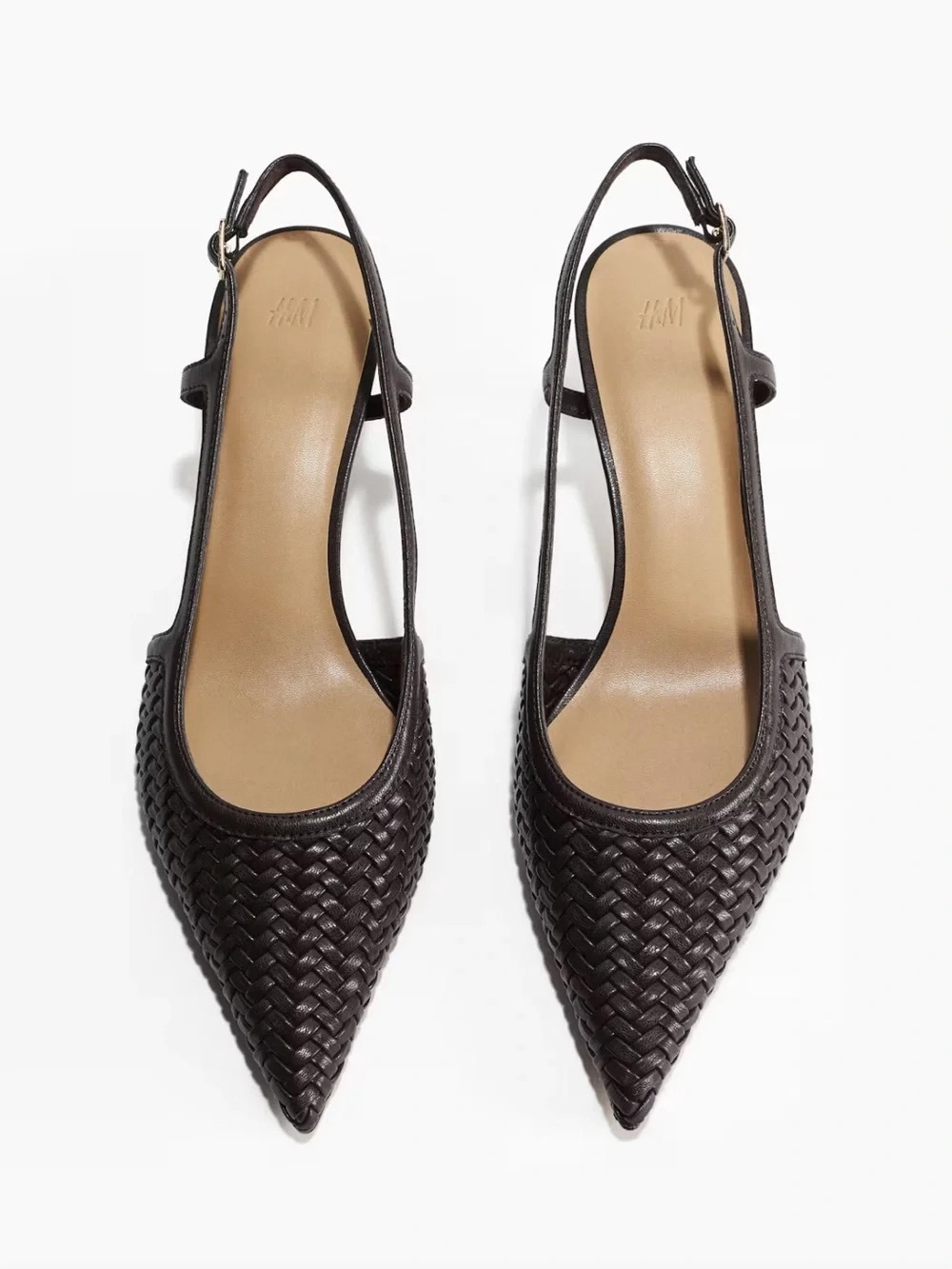 H&M Dark Brown Woven Slingback Kitten Heels